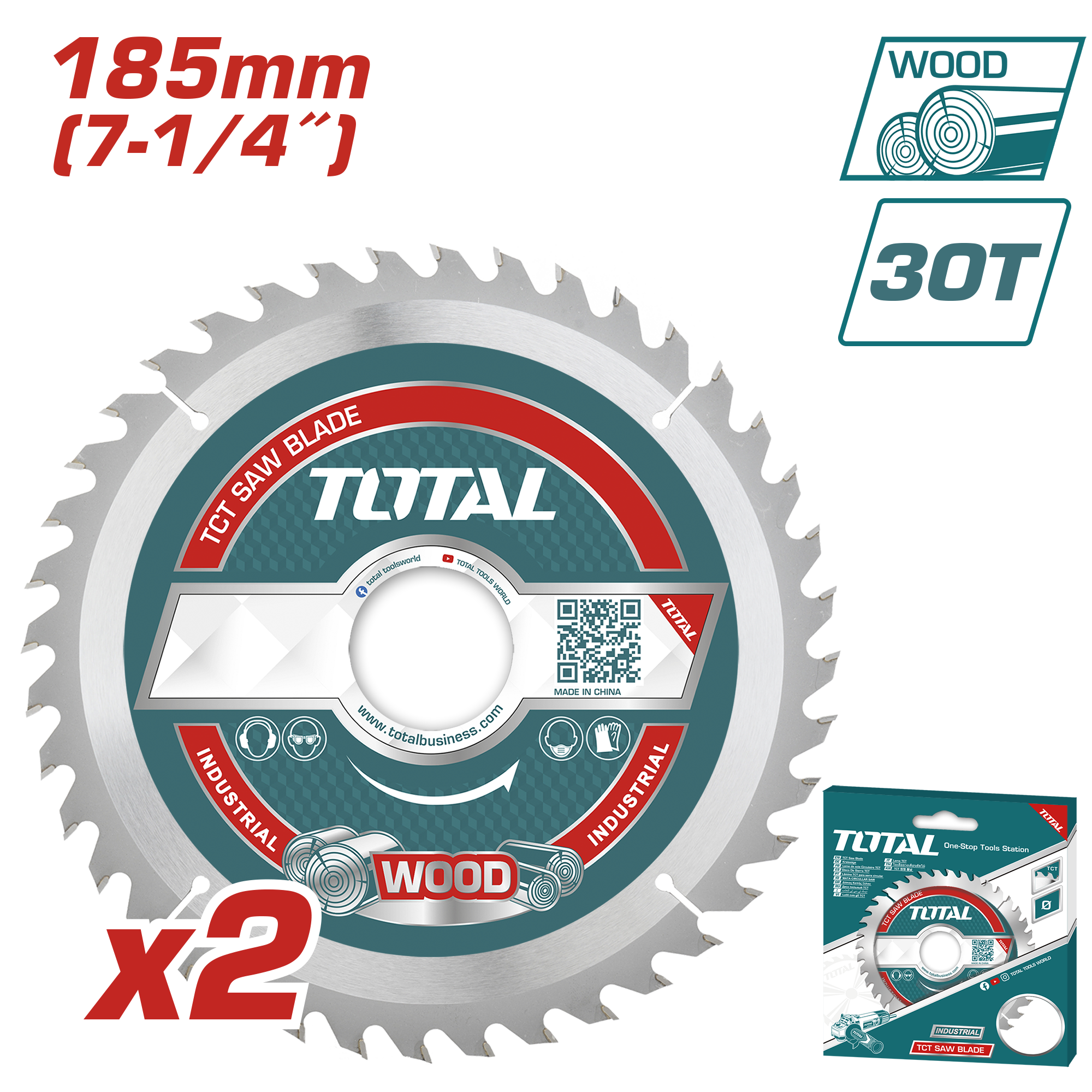 Pack 2 Hoja Disco Sierra Circular 7 1/4 30 Dientes Total