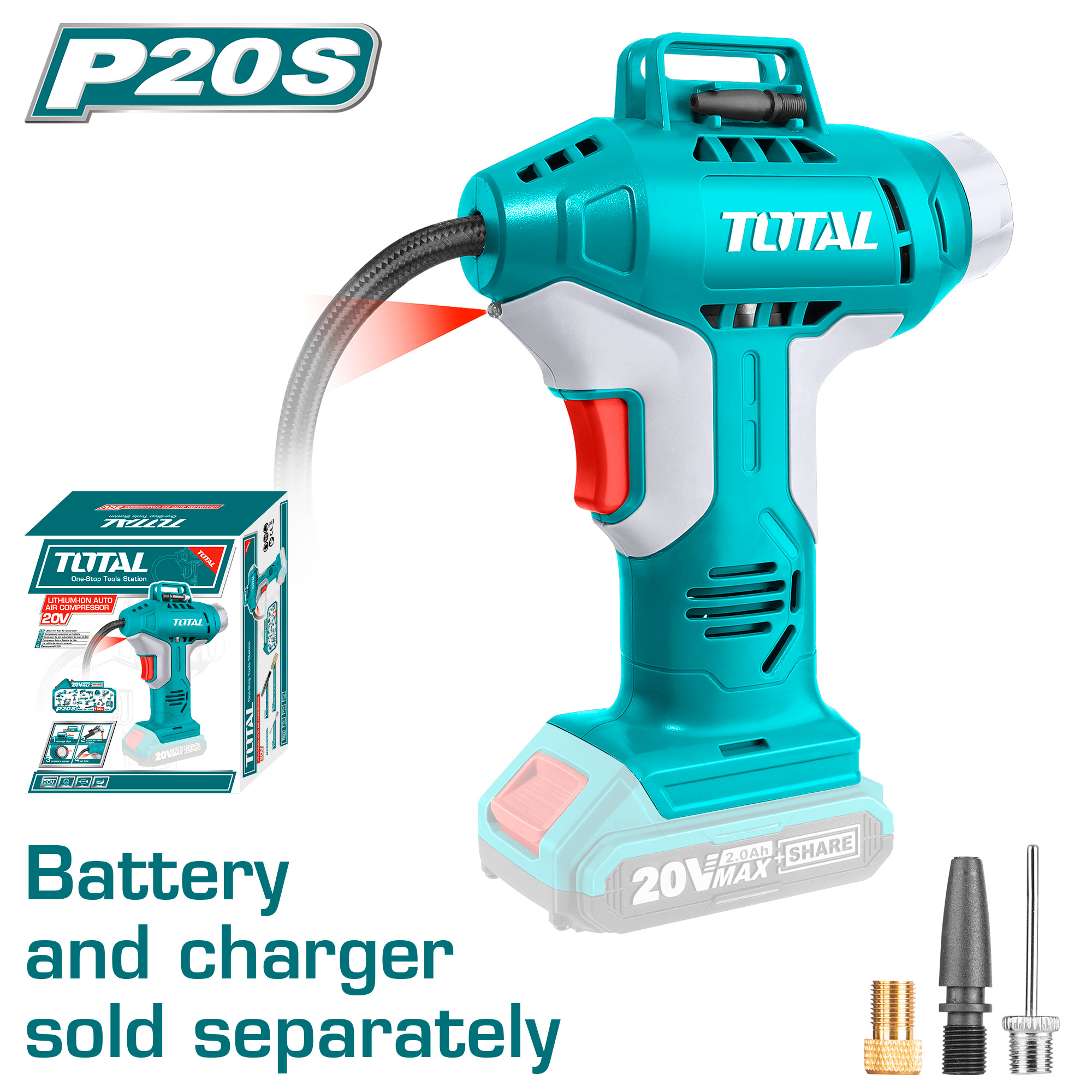 Mini Compresor Inalambrico-Inflador DE Llantas 20V-150 PSI S/Bateria Total (Tacli2001)