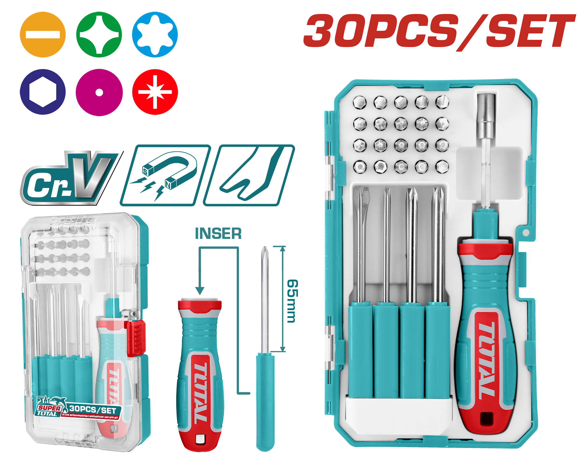 Jgo/Puntas + Destornillador 30 PZS