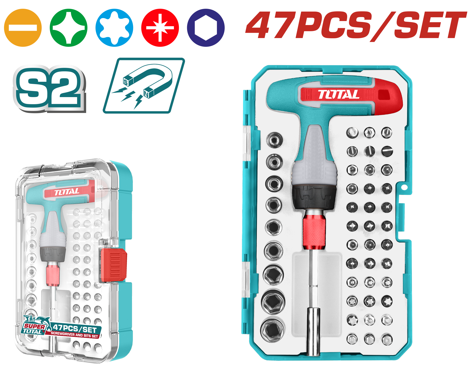 SET DE 47 Destornilladores Imantados Mango EN T