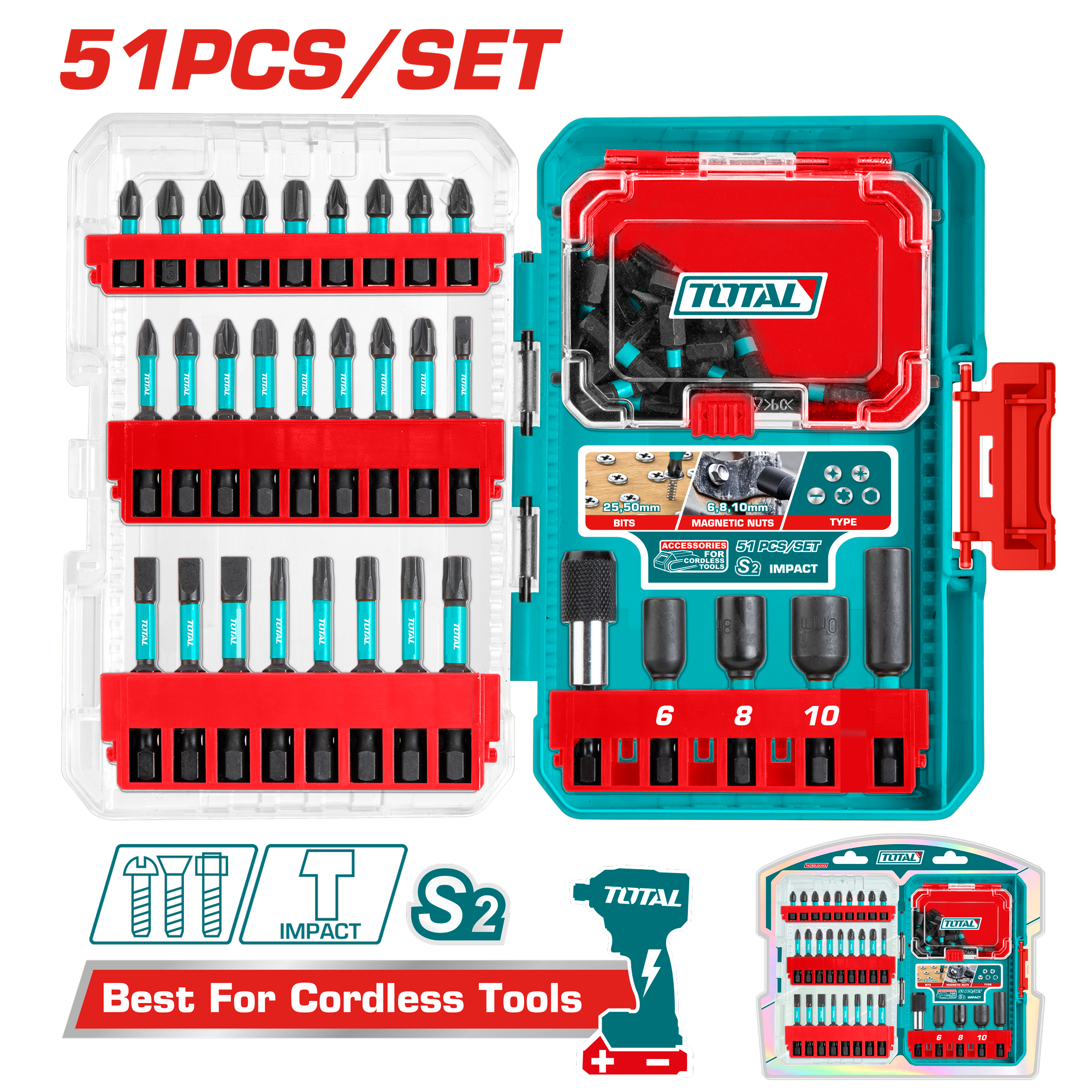 Set De Puntas Atornillador De Impacto - 51 Piezas