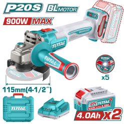 Amoladora 4.5 900W 20V Brushless 3000-9000RPM 115MM M14 2X4.0AH Disco X5 Total