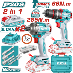 Combo 2 EN 1 Taladro Percutor 66 N.M + Atornillador 285N.M 20V + ACC 2X2.0AH