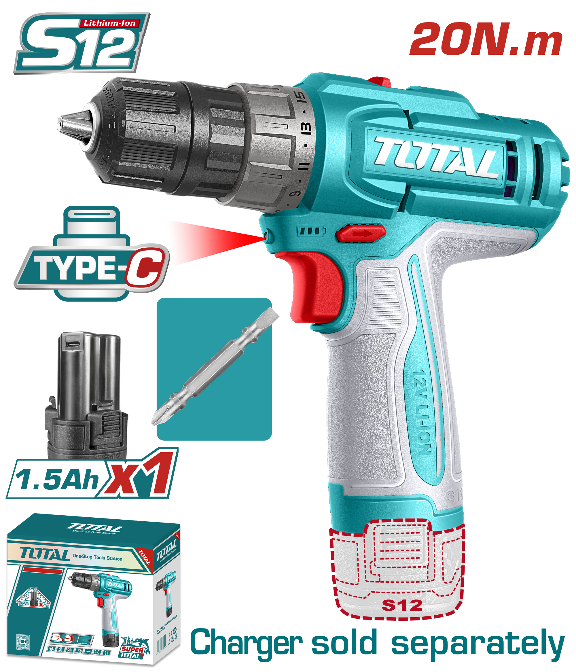 Atornillador Inalámbrico 12v - 1 Batería, Carga Usbc