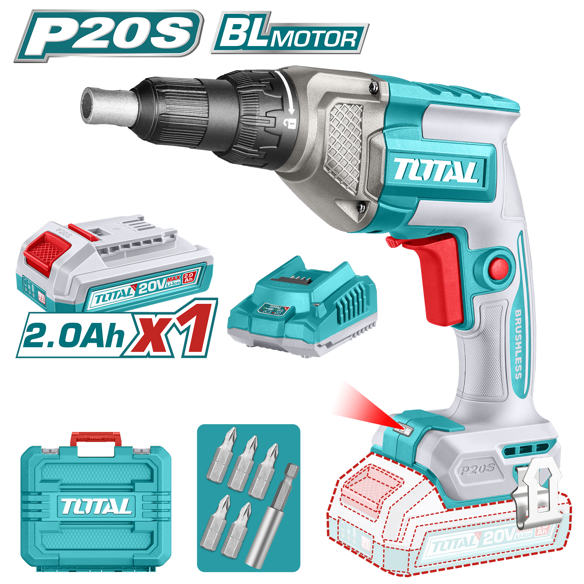 Atornillador para Drywall 1/4" 30nm + baterias 20V
