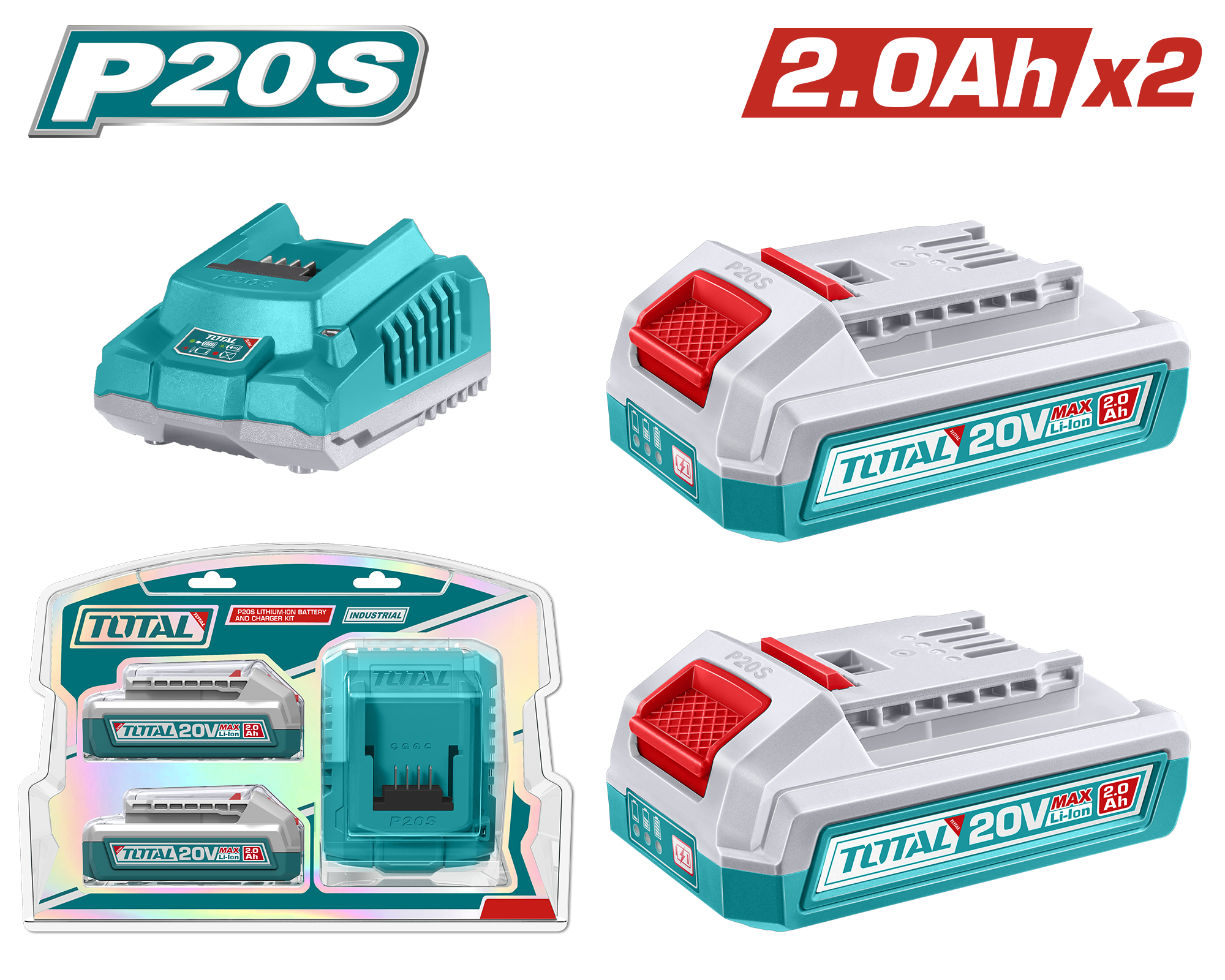SET DE Baterias Li-Ion 20V 2.0AH 2PCS + Cargador Industrial