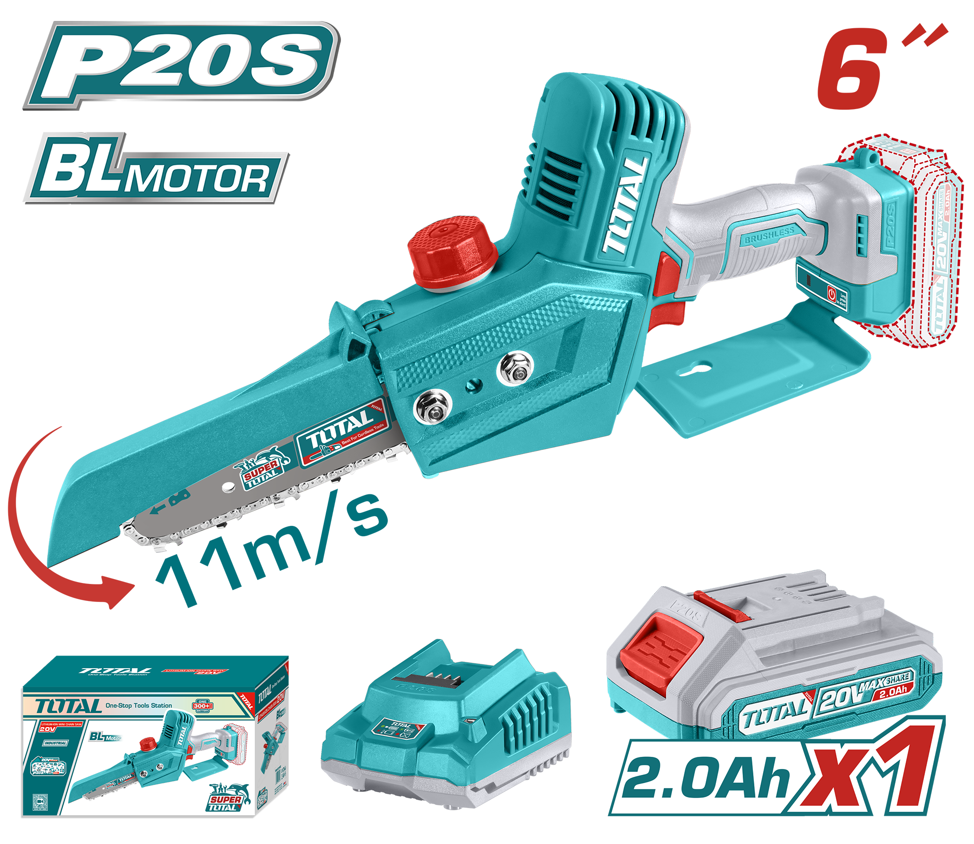 Combo Mini Motosierra BL Motor 6 Pulgadas 20V + Accesorios