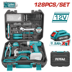 Juego De 128 Herramientas En Maletín con taladro de 12v