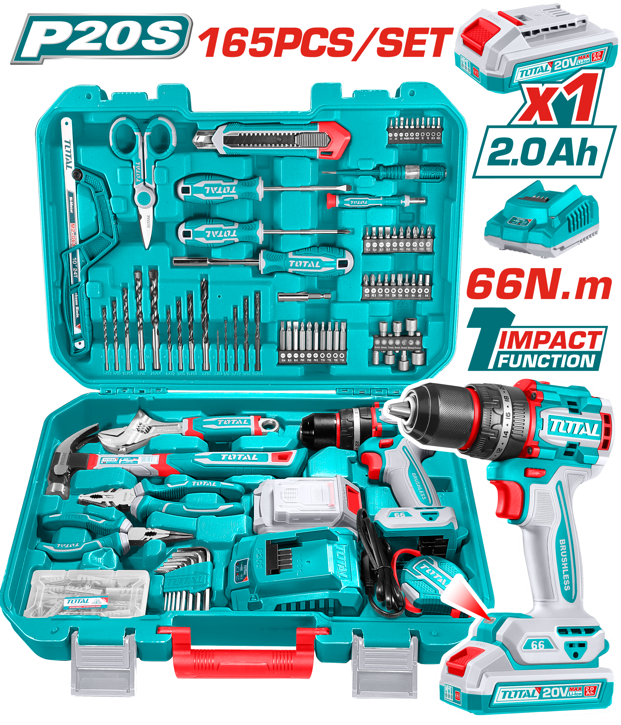Taladro DE Impacto CON Juego DE Herramientas 165PCS