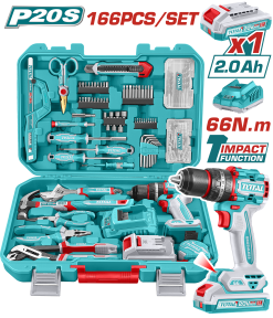Set De Taladro Percutor 20v 66Nm Y Herramientas Manuales - 166 Piezas