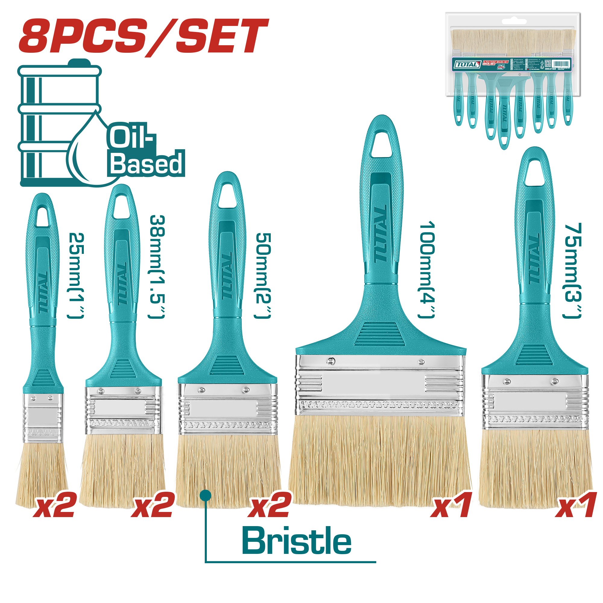 SET Brochas 8PCS 1-4 Pulg P/Pintura Base DE Aceite