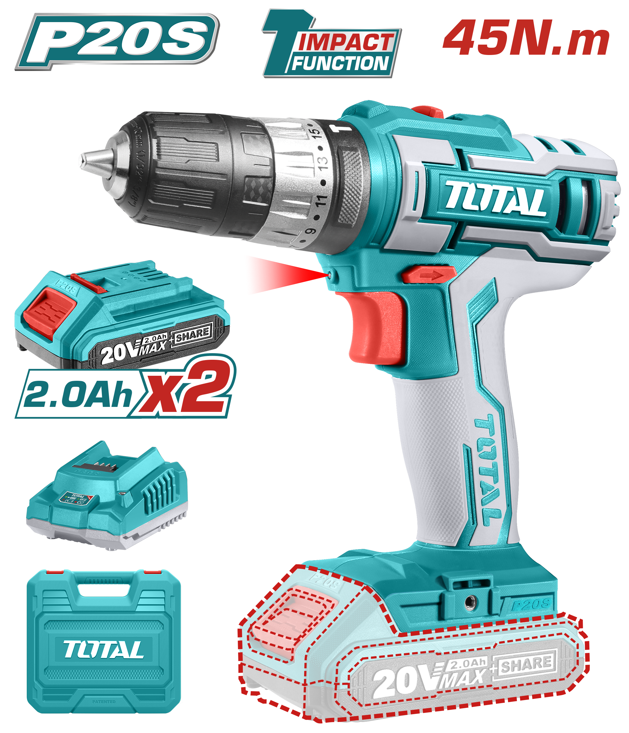 Taladro Percutor 45NM Li-Ion 20V