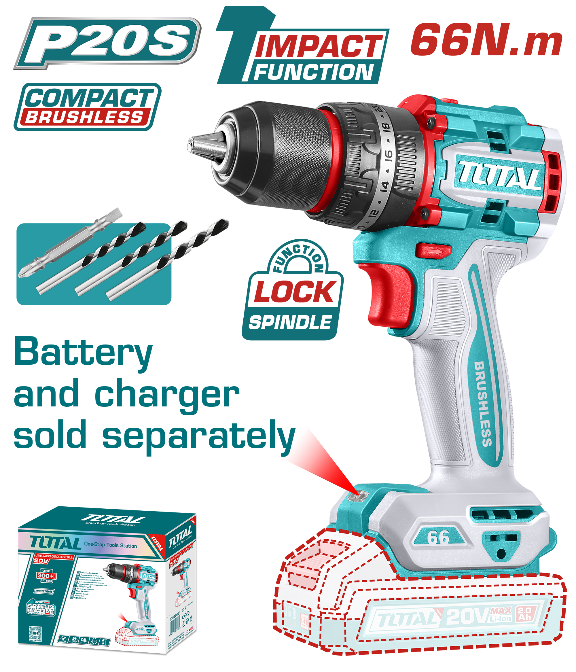 TALADRO ATORNILLADOR Y PERCUTOR 66NM INALAMBRICO 1/2plg 20V