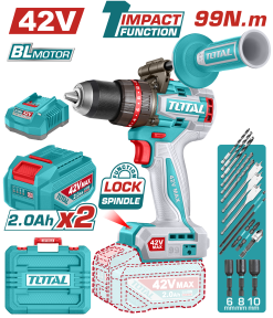 Taladro Percutor Y Atornillador 42v 99Nm - 2 Baterías, Cargador Y Maletín - Sin Carbones