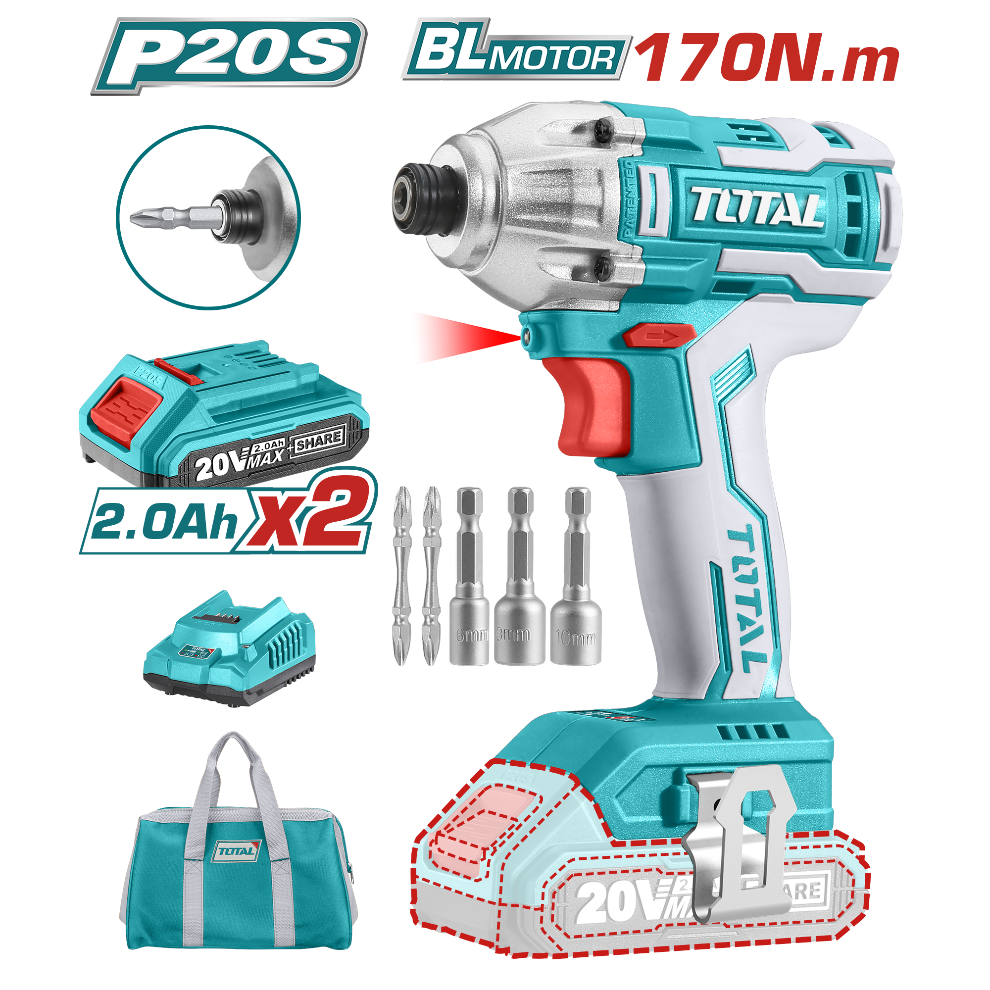 Atornillador De Impacto 1/4" Inalámbrico 20v - Doble Batería