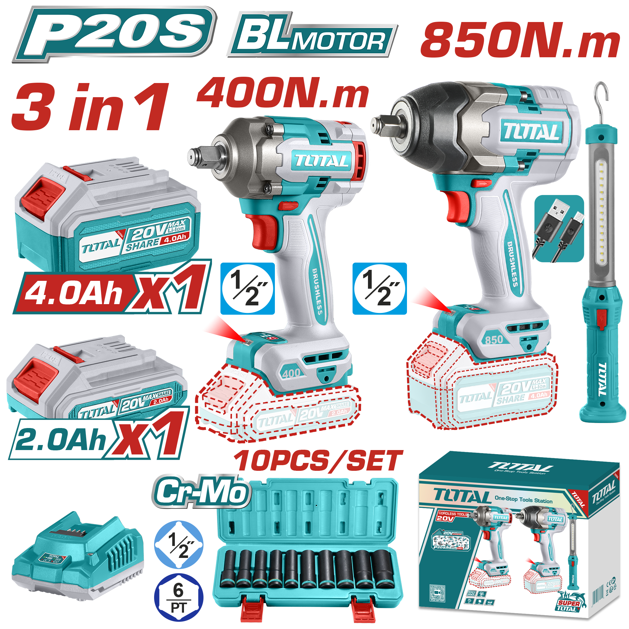 Kit Llave Impacto 400nm Y 850nm + Dados + Lampara Total