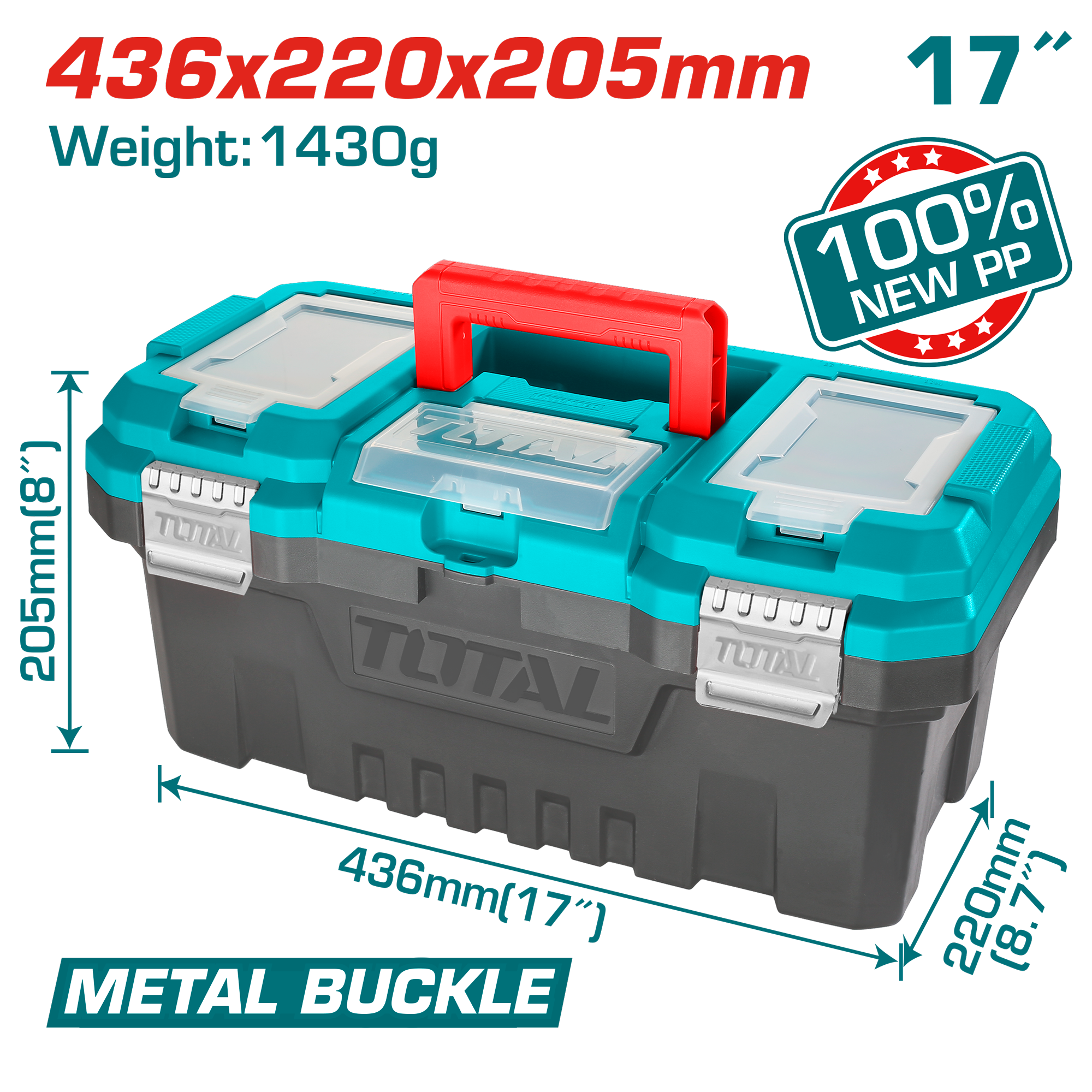 Caja de Herramientas Plastica 17″ (436x220x205mm) C/Hebilla de Metal
