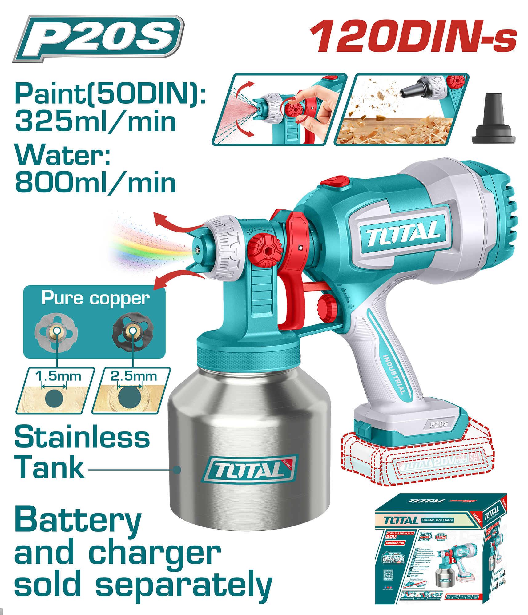 Pistola Para Pintura Inalámbrica A Batería 20v, Contenedor De Acero Inoxidable